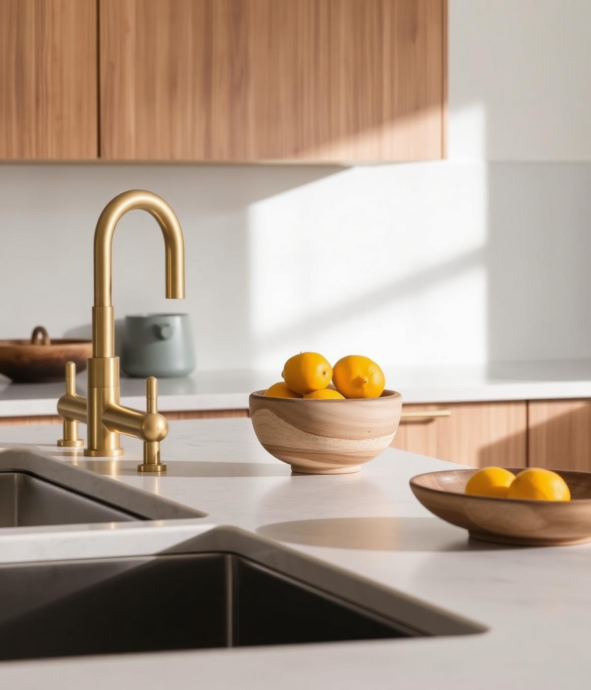 Mill Valley kitchen detail with brass fixtures